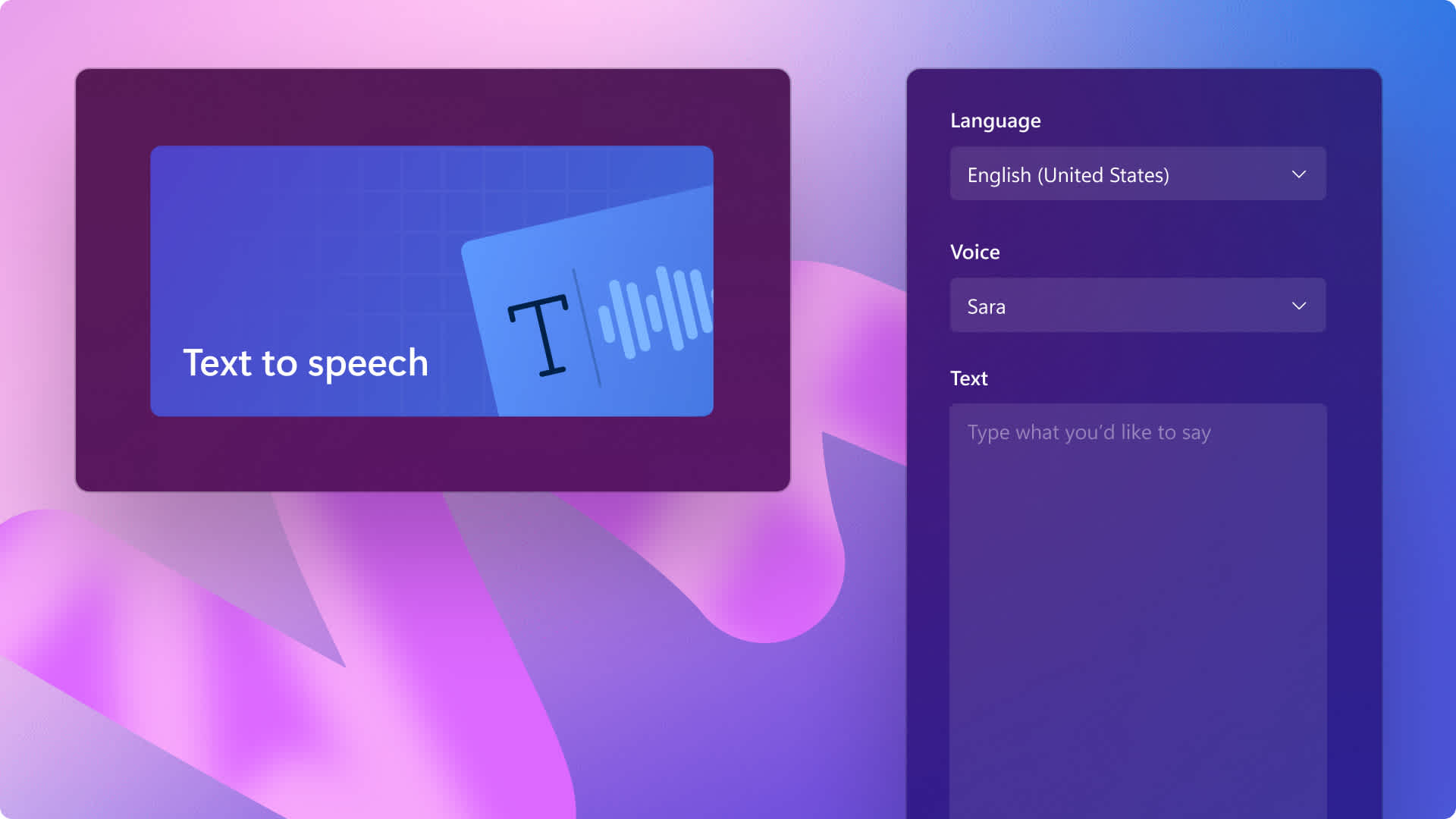An image of the text to speech feature in Clipchamp.