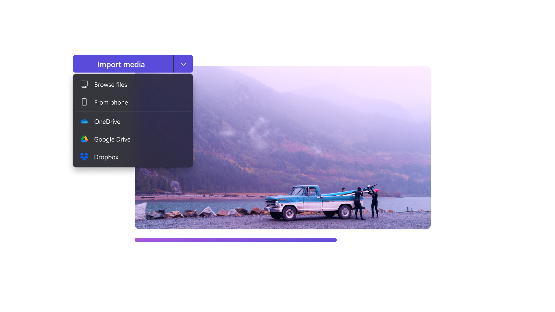 An image of the different ways to import media in Clipchamp