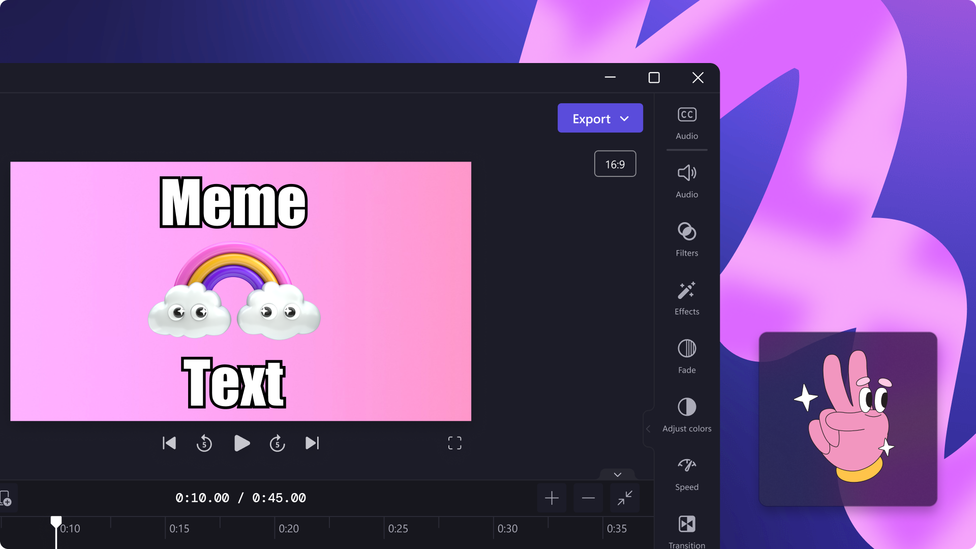 An image of a meme video in the editor.