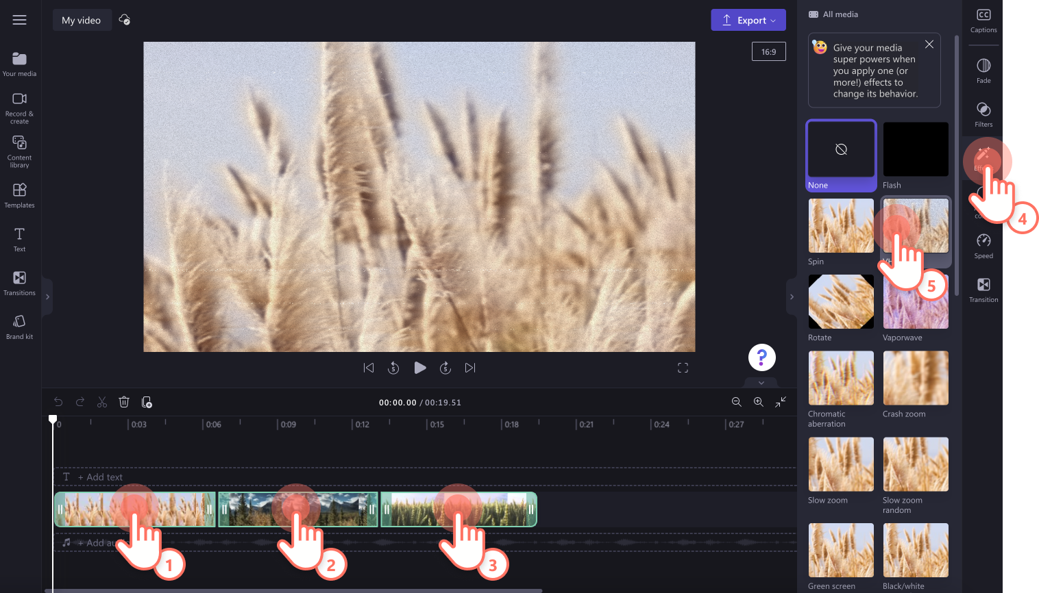 An image of a user adding multiple effects.