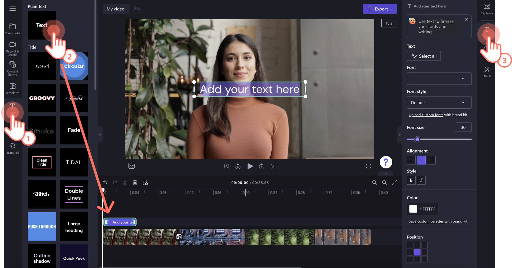 An image of a user adding text to the video.